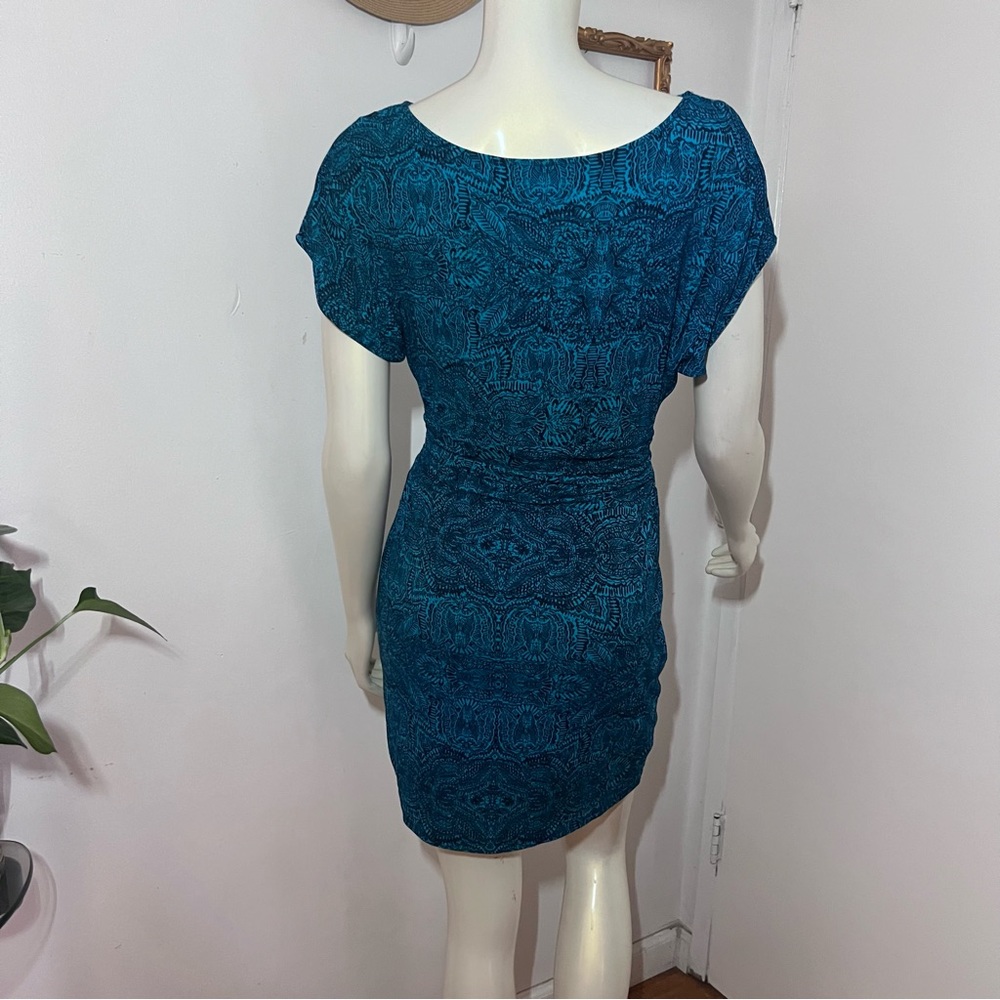 Ann Taylor Extra Small Petite Dress Turquoise Boat Neck Roushing gorgeous ZZ - Picture 8 of 10